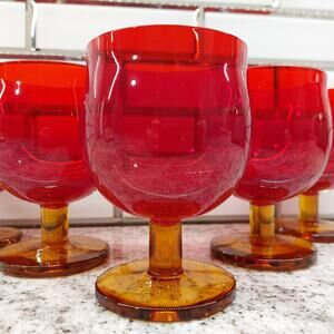 Capers Ruby and Brown (Amber) by Block Set of 5 Vintage Glasses